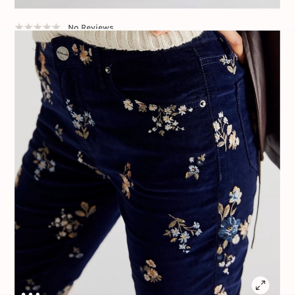 Free People Driftwood Floral Embroidered Velour Pants - Picture 10 of 11